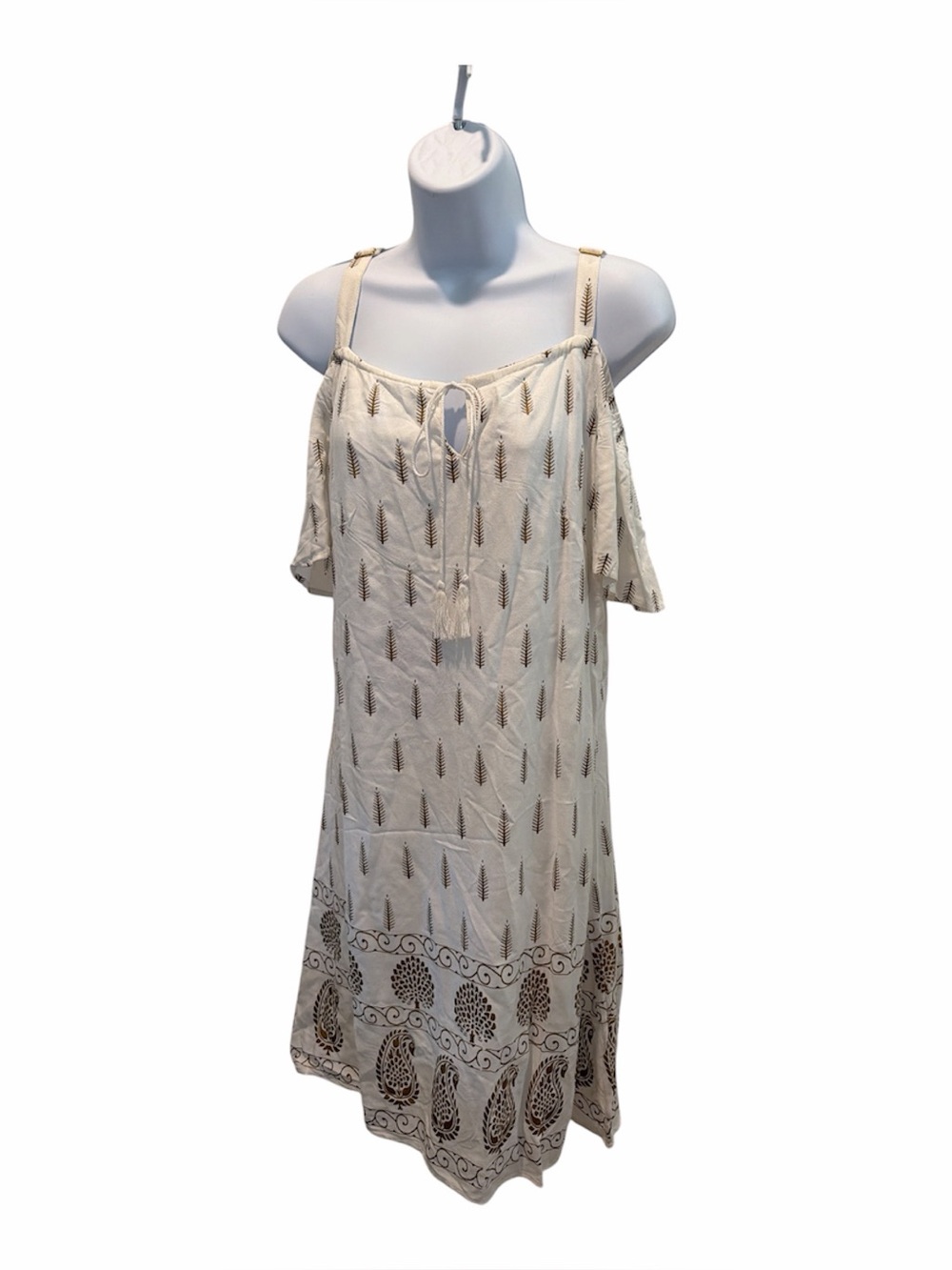 LAPOGEE White & Gold Cold Shoulder Dress size medium